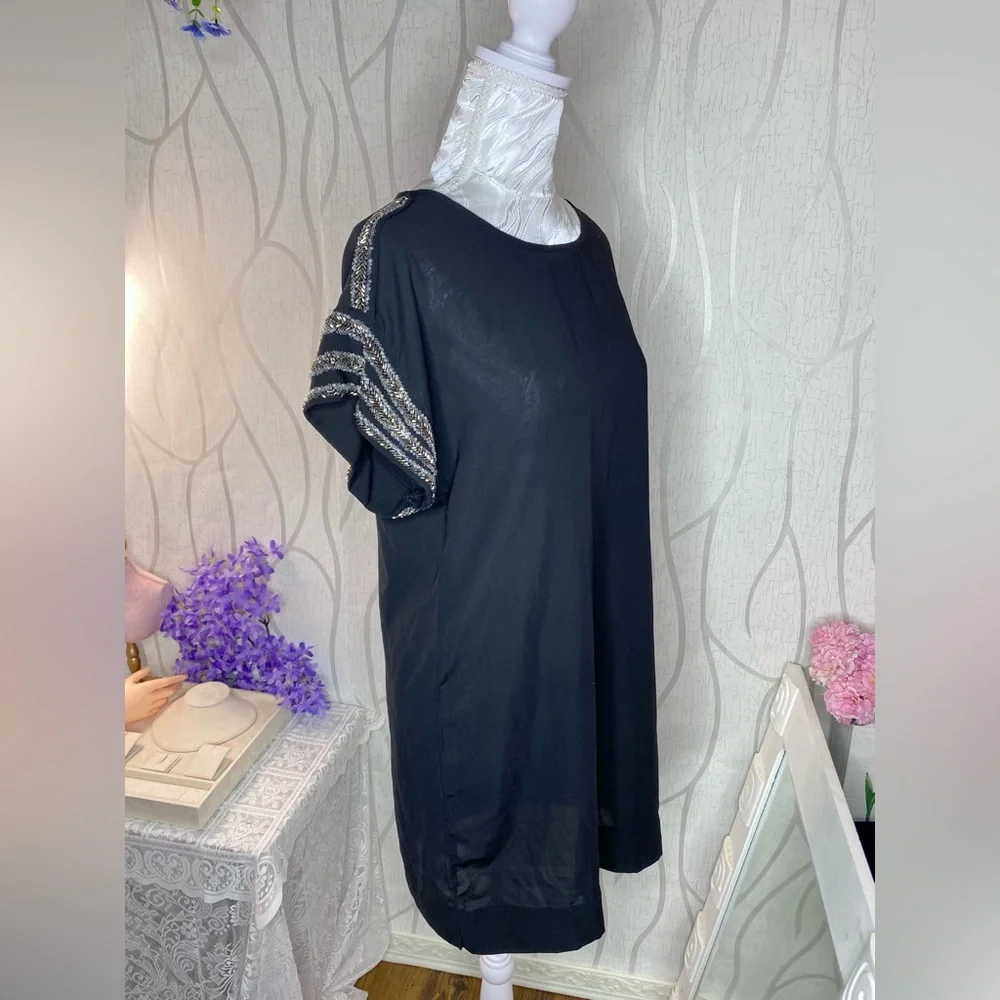 𝅺🌷 Vero Moda 🌷 Black Sheer Sparkly Jewelled Shoulder & Sleeve Detail Tunic Dress - Picture 4 of 11